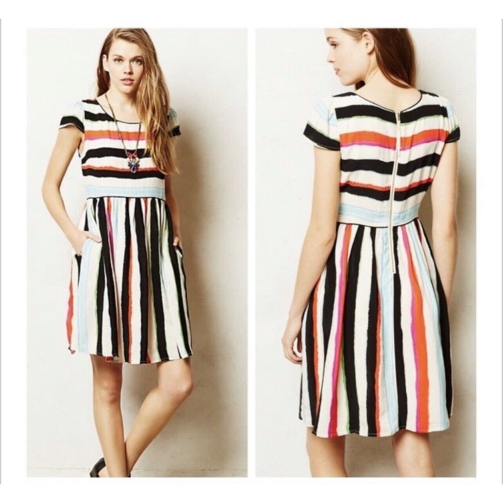 Anthropologie Maeve striped cap sleeve lined dress size 6 / medium